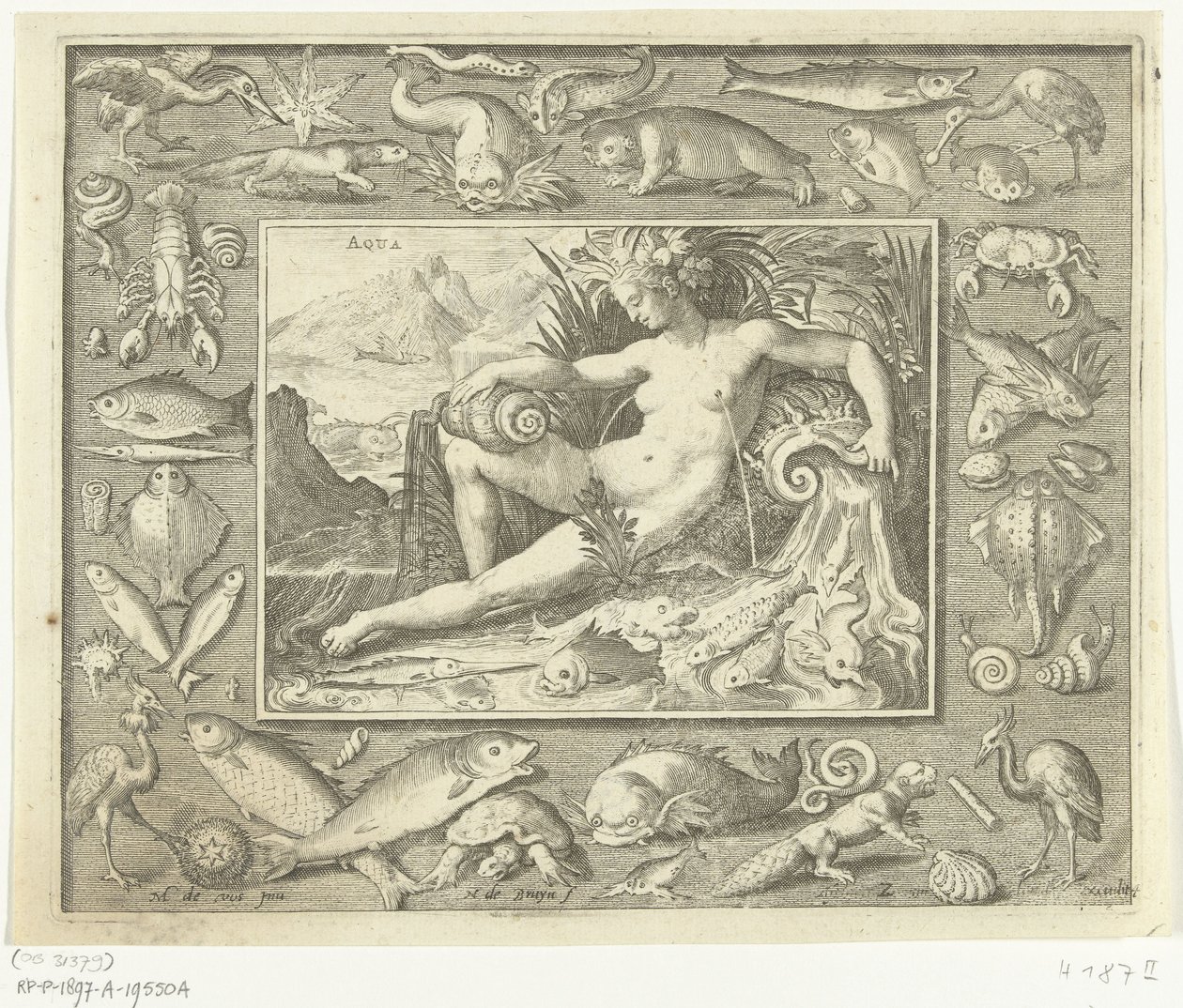 Elemento acqua come donna presso una fonte con pesci da Nicolaes de Bruyn