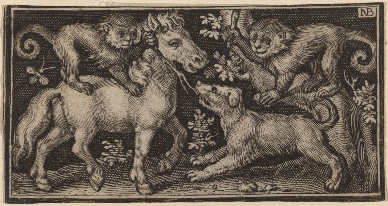 Cavallo con Due Scimmie e un Cane da Nicolaes de Bruyn