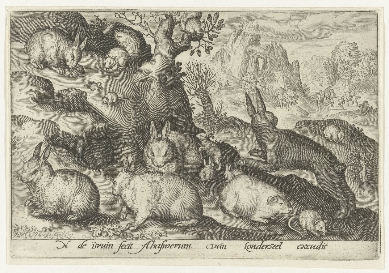 Conigli, scoiattolo, cavia e topo da Nicolaes de Bruyn