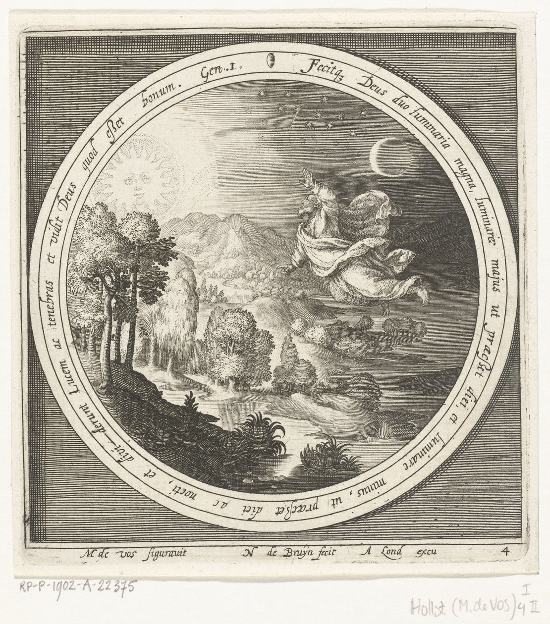 Quarto giorno della creazione: Dio crea il sole, la luna e le stelle da Nicolaes de Bruyn