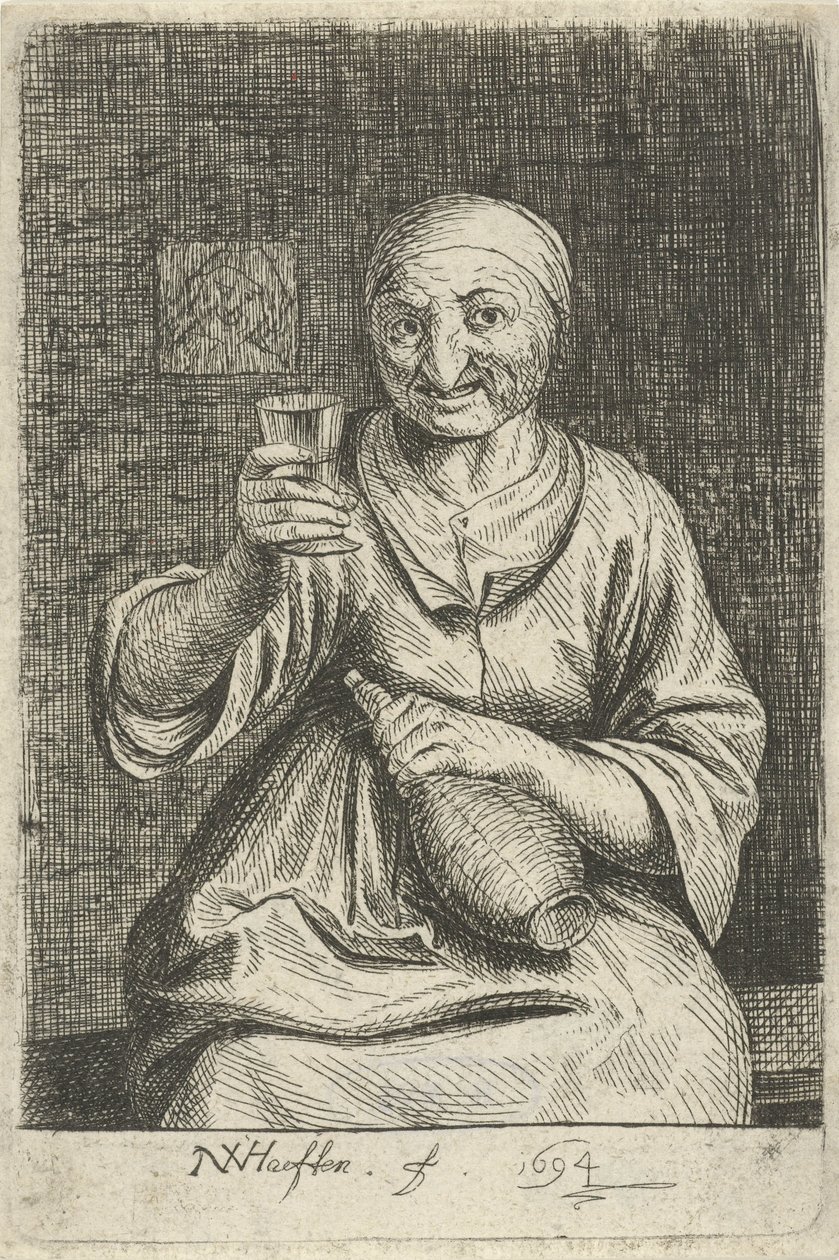 Vecchia donna con bicchiere e brocca da Nicolaes van Haeften
