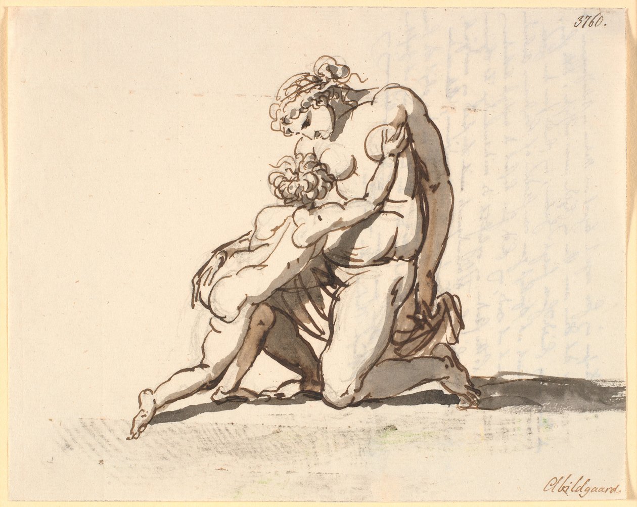 Una madre nuda inginocchiata con il suo piccolo figlio da Nicolai Abildgaard