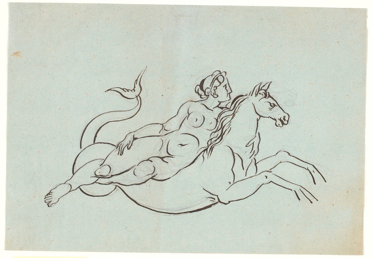 Una donna nuda sdraiata su un cavalluccio marino da Nicolai Abildgaard