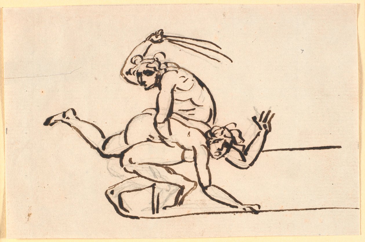 Una figura nuda seduta che sferza una donna nuda da Nicolai Abildgaard