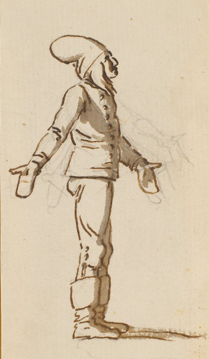 Un ragazzo in piedi con un grande cappello e guanti sulle mani tese da Nicolai Abildgaard