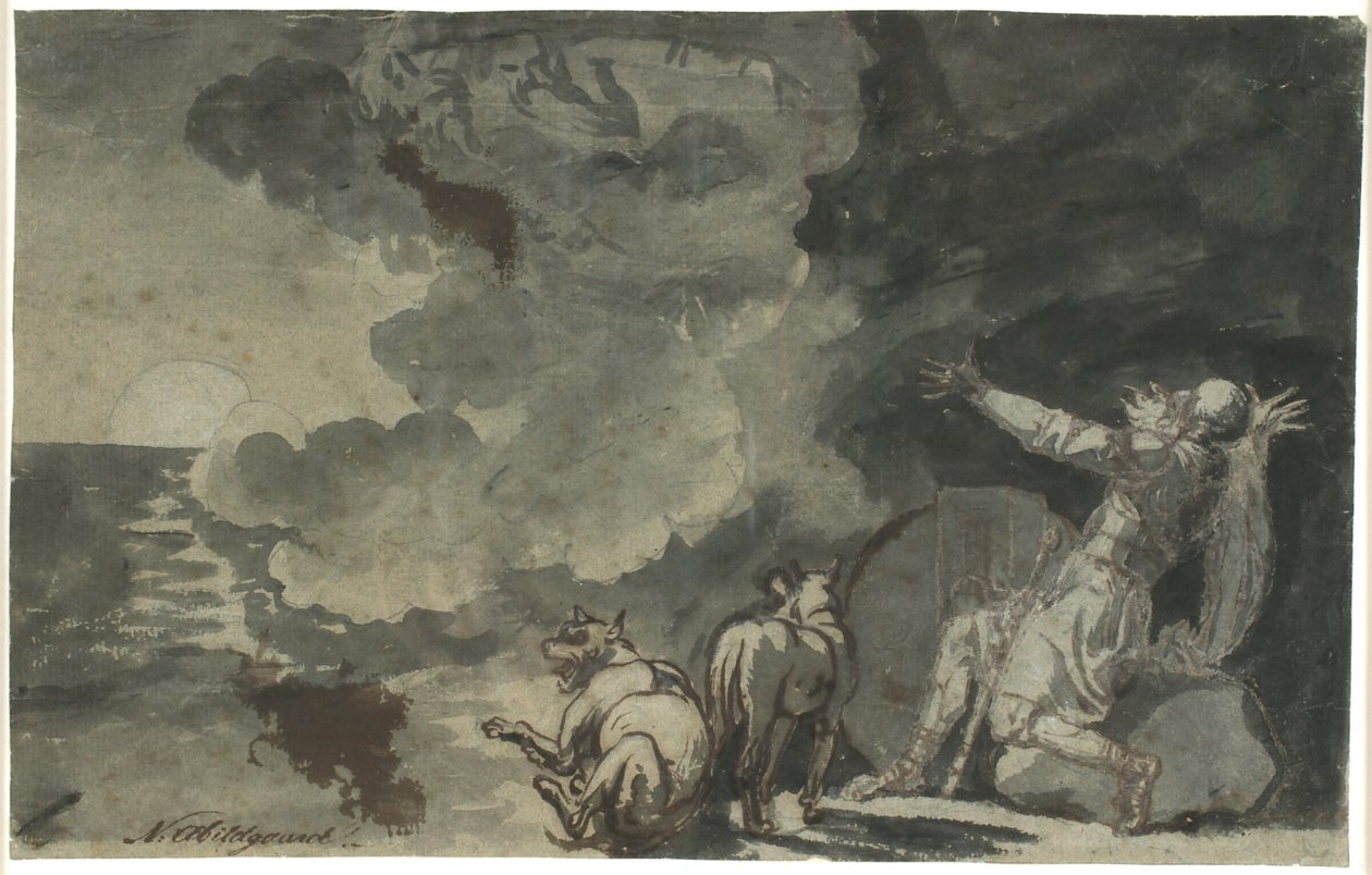 Fingal vede gli spiriti dei suoi antenati alla luce della luna. Scena di Ossian da Nicolai Abildgaard