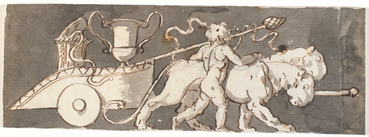 Fregio con bambino presso il carro di Bacco e Marte (o Plutone) trainato da leoni da Nicolai Abildgaard