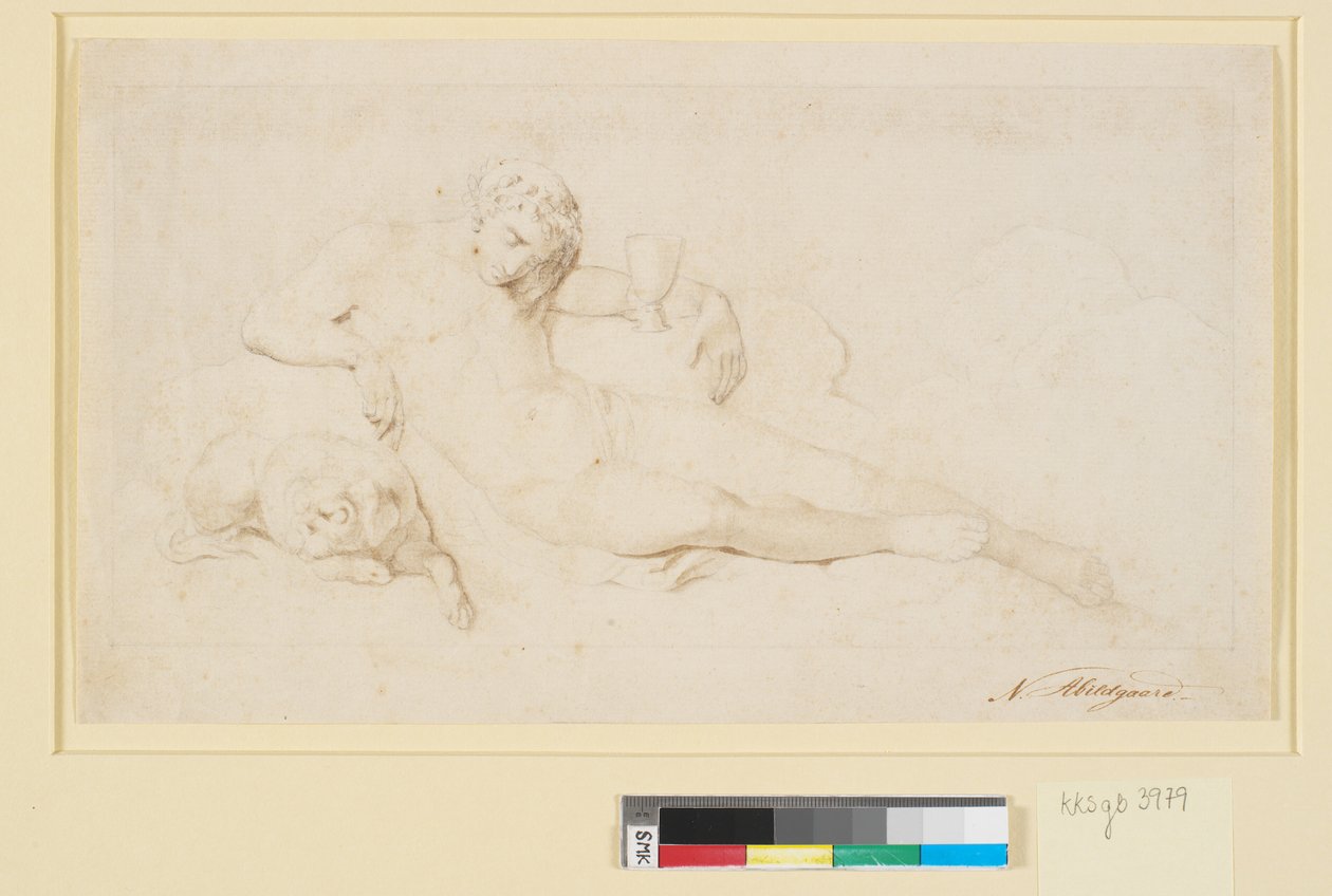 Il sonno, una figura maschile sdraiata con cane addormentato da Nicolai Abildgaard