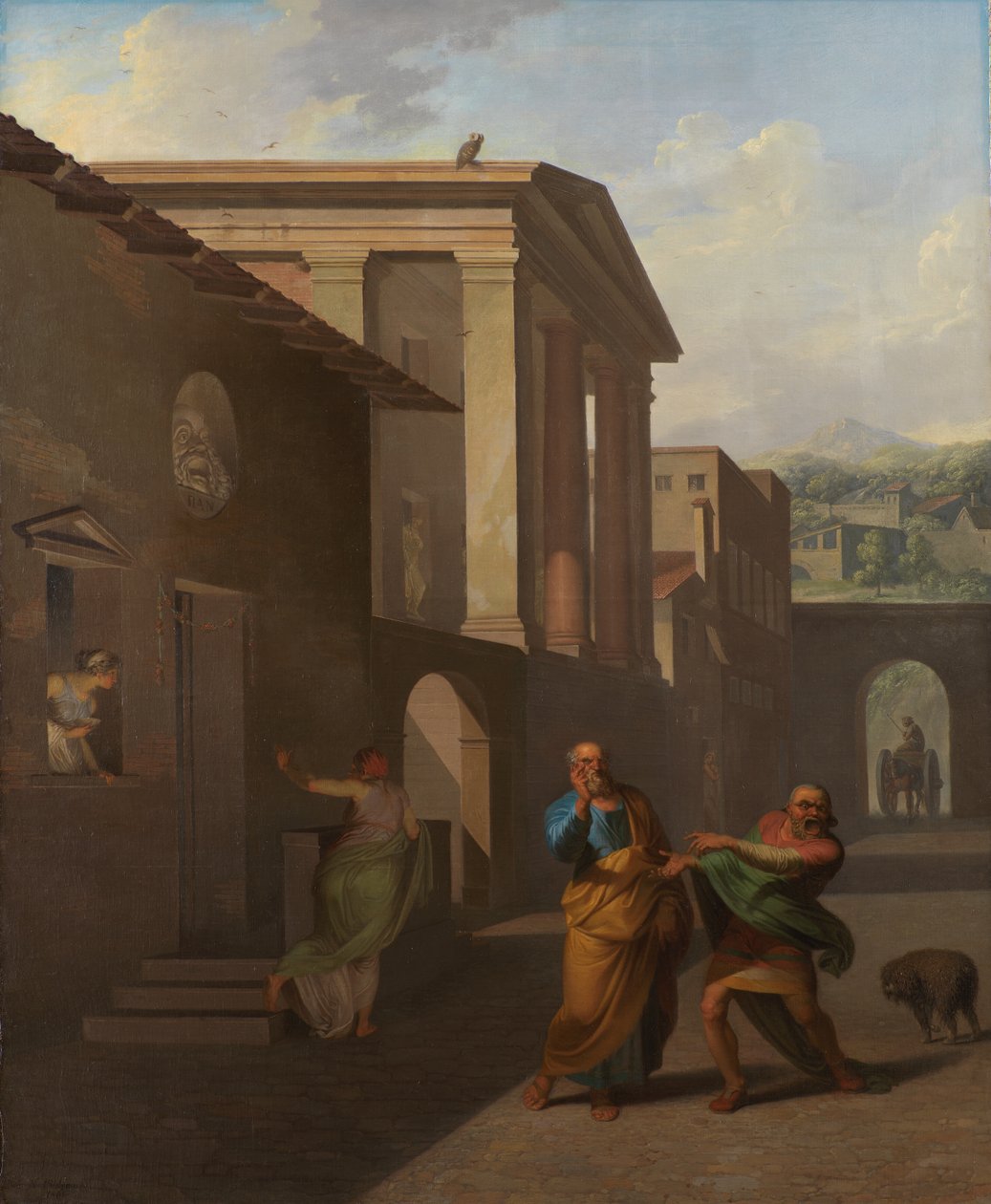 La levatrice che lascia la ragazza di Andros. Da Andria di Terenzio da Nicolai Abildgaard