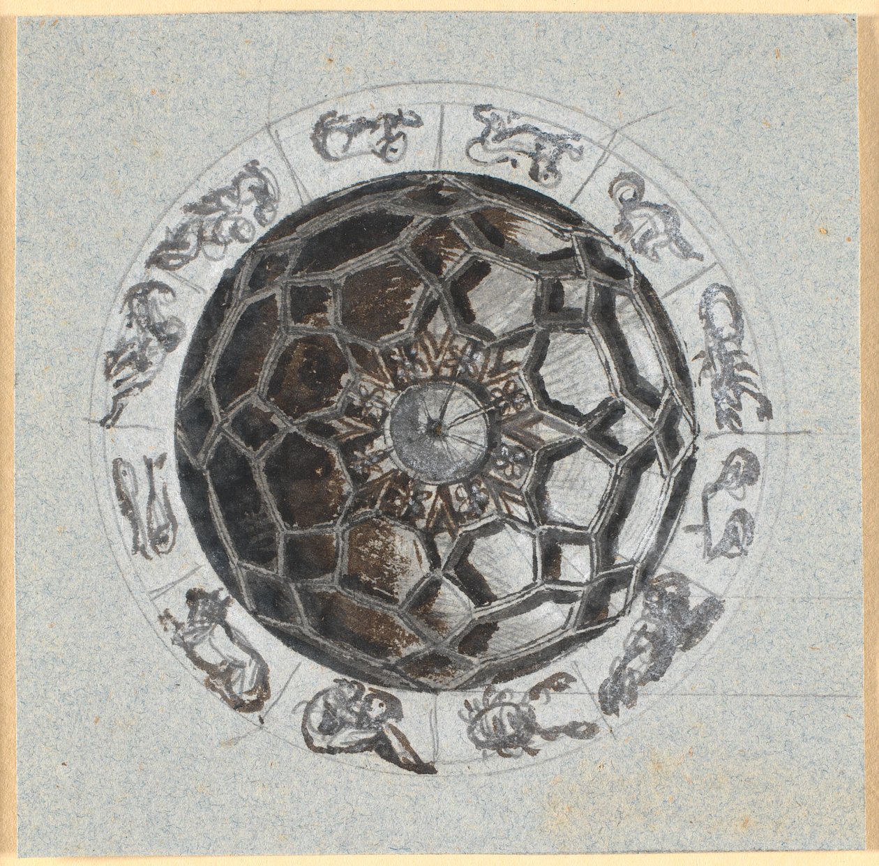 Bozza per una decorazione geometrica di una cupola; segni dello zodiaco intorno da Nicolai Abildgaard