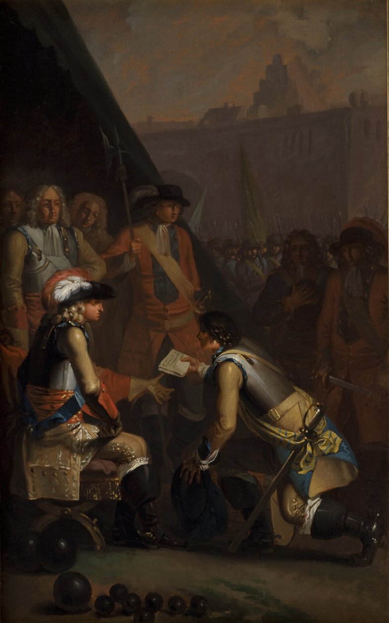 Magnus Stenbock si arrende alla fortezza di Tønning a Federico IV nel 1714 da Nicolai Abraham Abildgaard