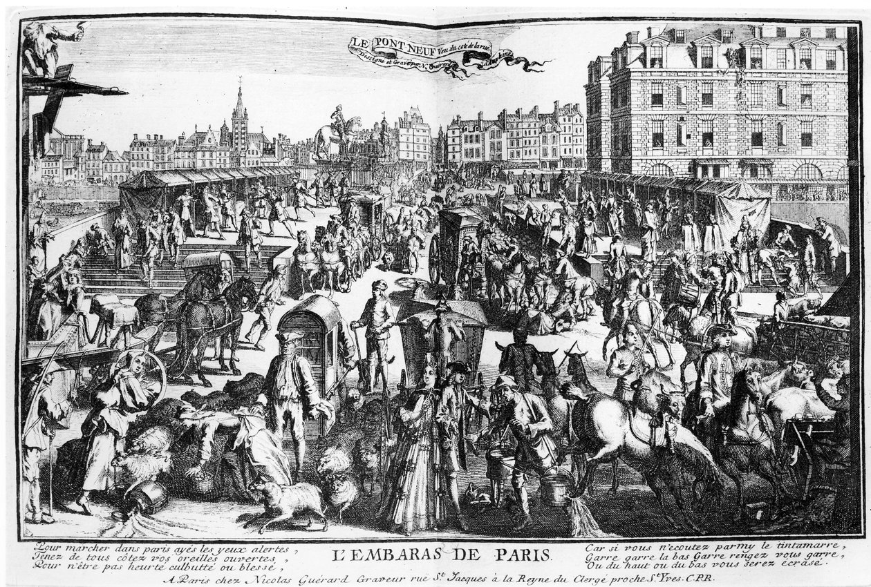 La congestione a Parigi, Pont Neuf dalla Rue Dauphine da Nicolas Guerard