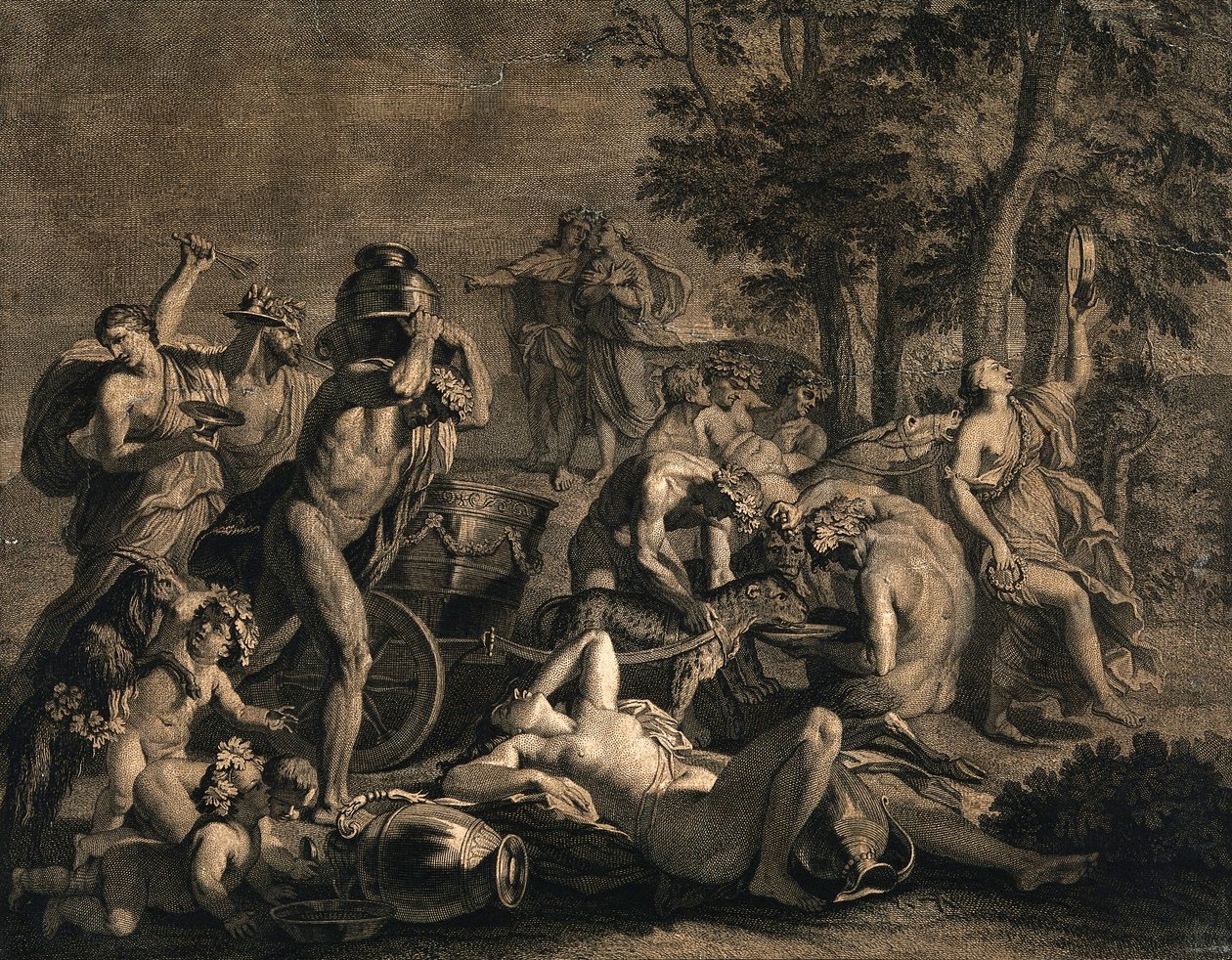 Un raduno bacchico con leopardi che tirano da Nicolas Poussin