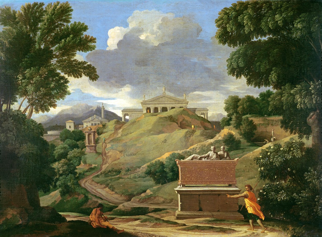 Paesaggio con rovine classiche e sarcofago etrusco, c.1634 da Nicolas Poussin