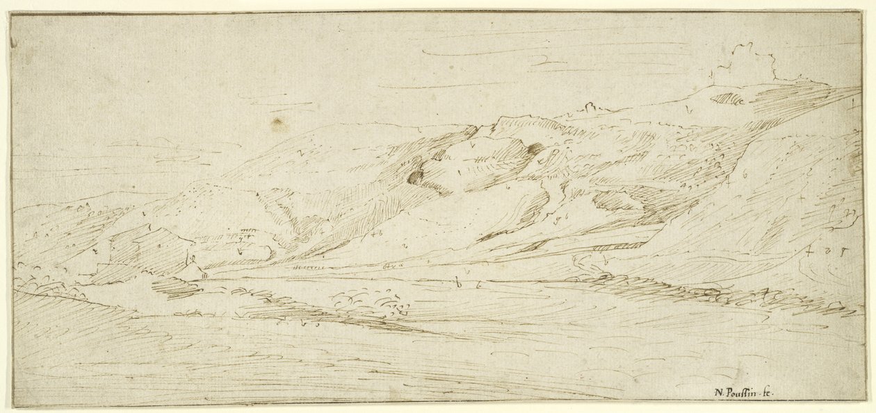 Paesaggio montuoso con due case da Nicolas Poussin