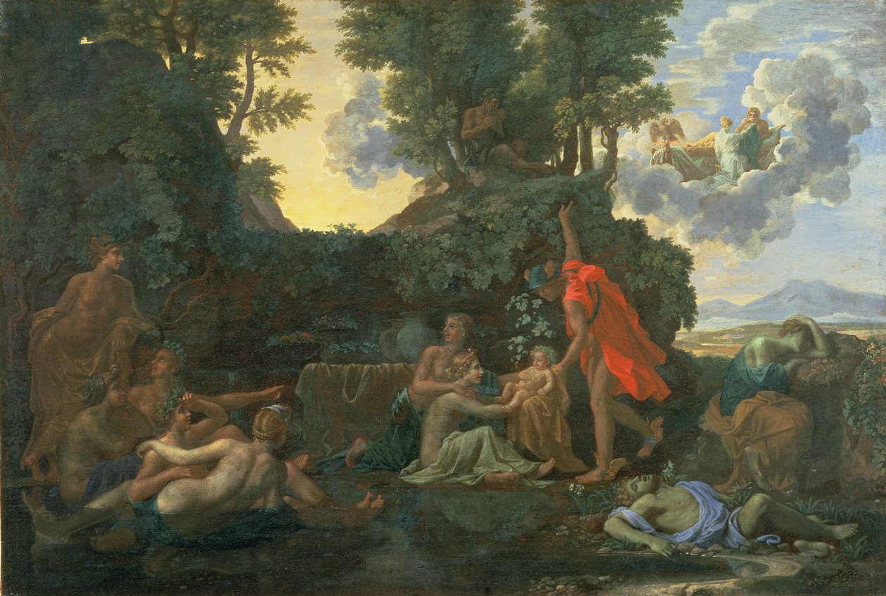 Il Giovane Bacco Affidato alle Ninfe di Nisa; La Morte di Eco e Narciso, 1657 da Nicolas Poussin