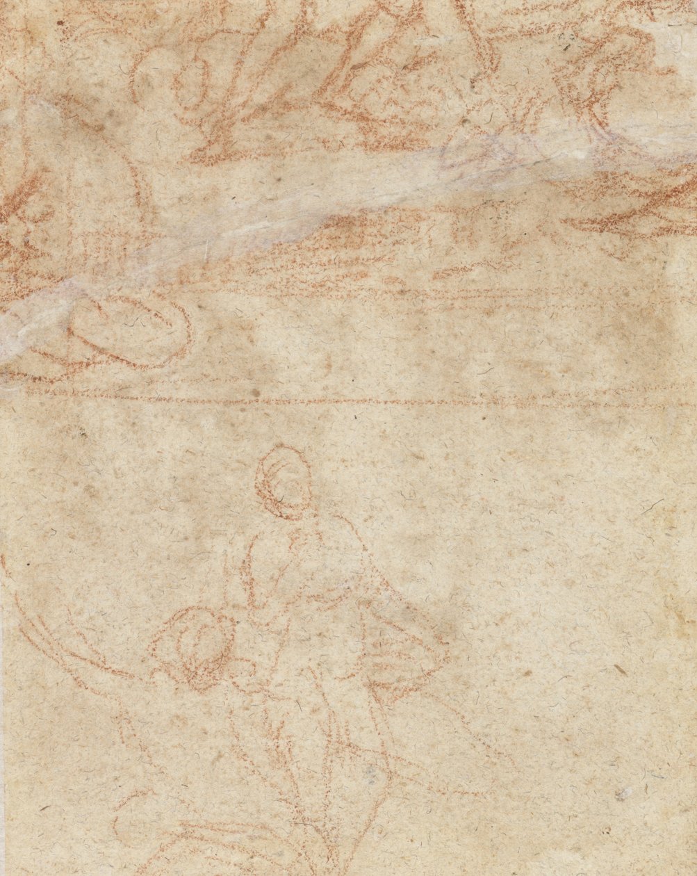 Due schizzi grezzi, una donna accovacciata con una figura in piedi accanto a lei e un altro gruppo di figure da Nicolas Poussin
