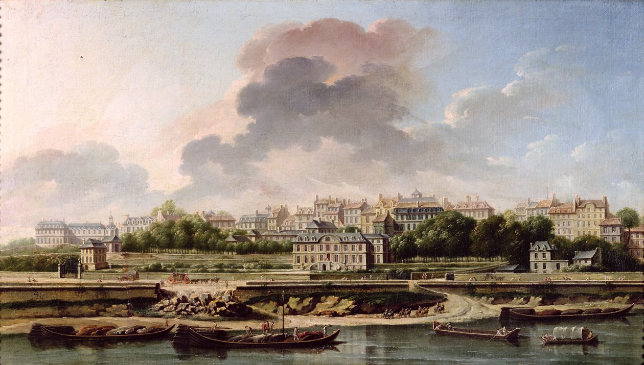Il molo e il villaggio di Passy nel 1757 da Nicolas Raguenet