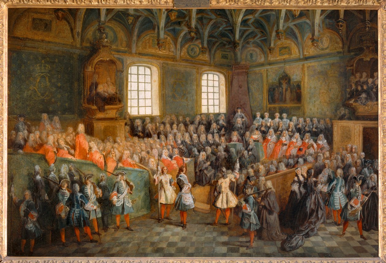 Sessione della Corte (Lit de Justice), tenutasi al Parlamento il 22 febbraio 1723 ... da Nicolas (attr. to) Lancret