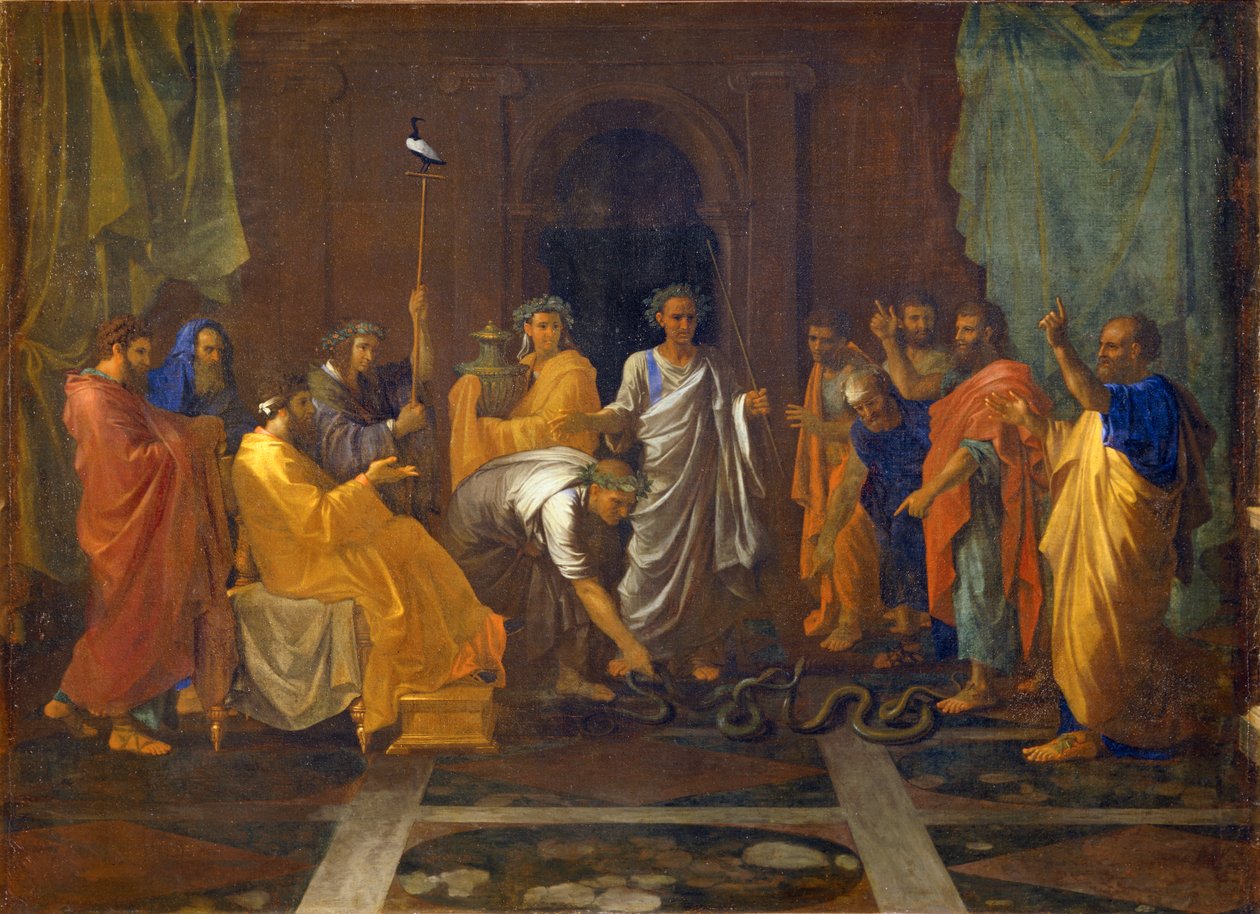 Mosè trasforma la verga di Aronne in un serpente ... da Nicolas (attr.to) Poussin