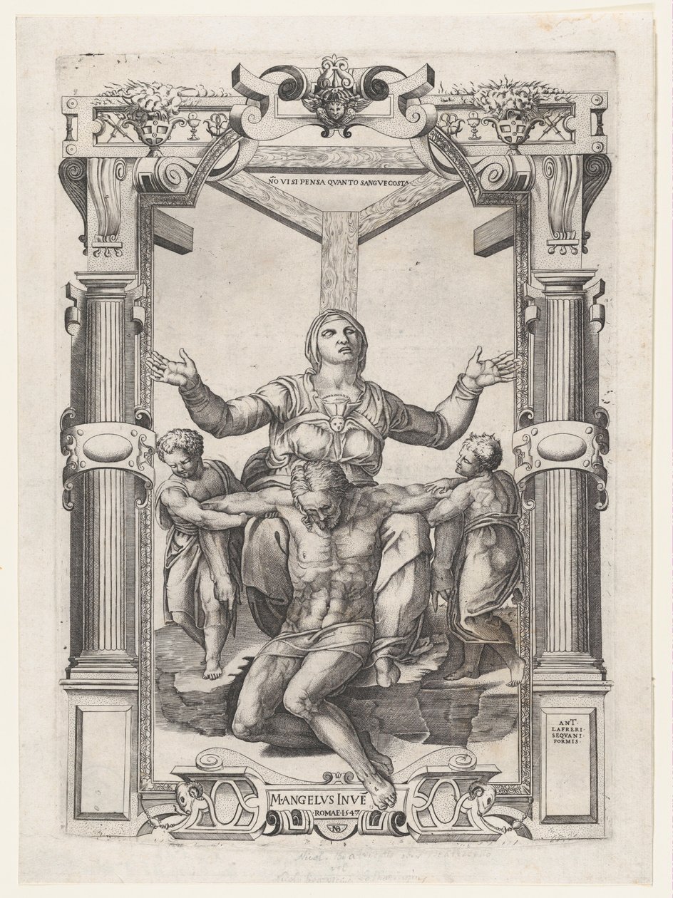 Pietà con angeli davanti alla croce da Nicolas Beatrizet