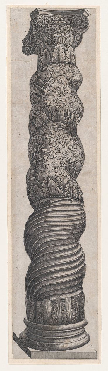 Speculum Romanae Magnificentiae: Colonna tortuosa grottesca in San Pietro, 16° secolo da Nicolas Beatrizet