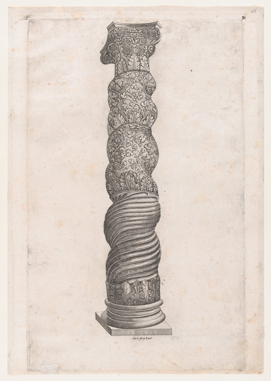 Speculum Romanae Magnificentiae: Colonna Grottesca Avvolgente in San Pietro da Nicolas Beatrizet