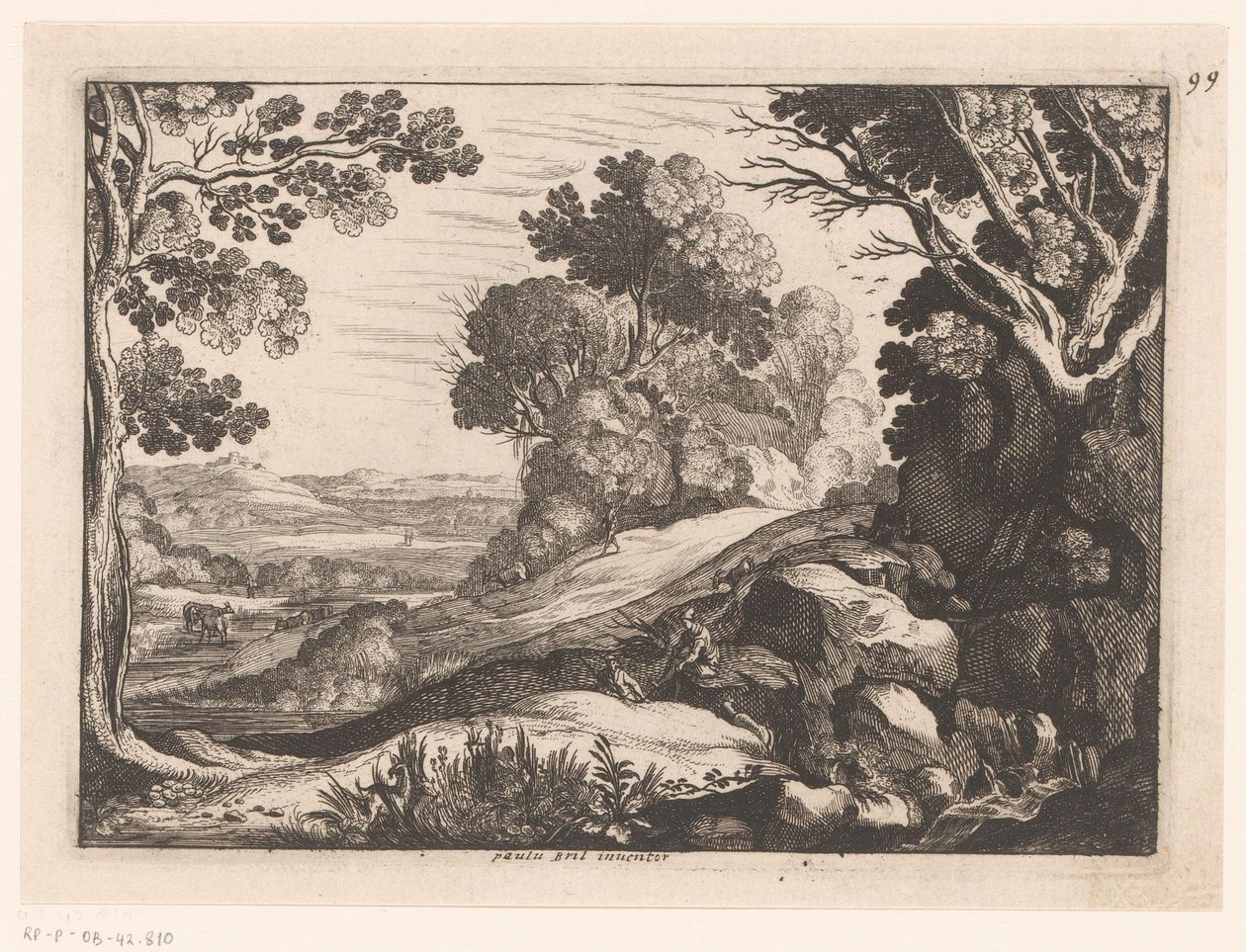 Paesaggio collinare con due pastori di capre da Nicolas Cochin (attributed to)