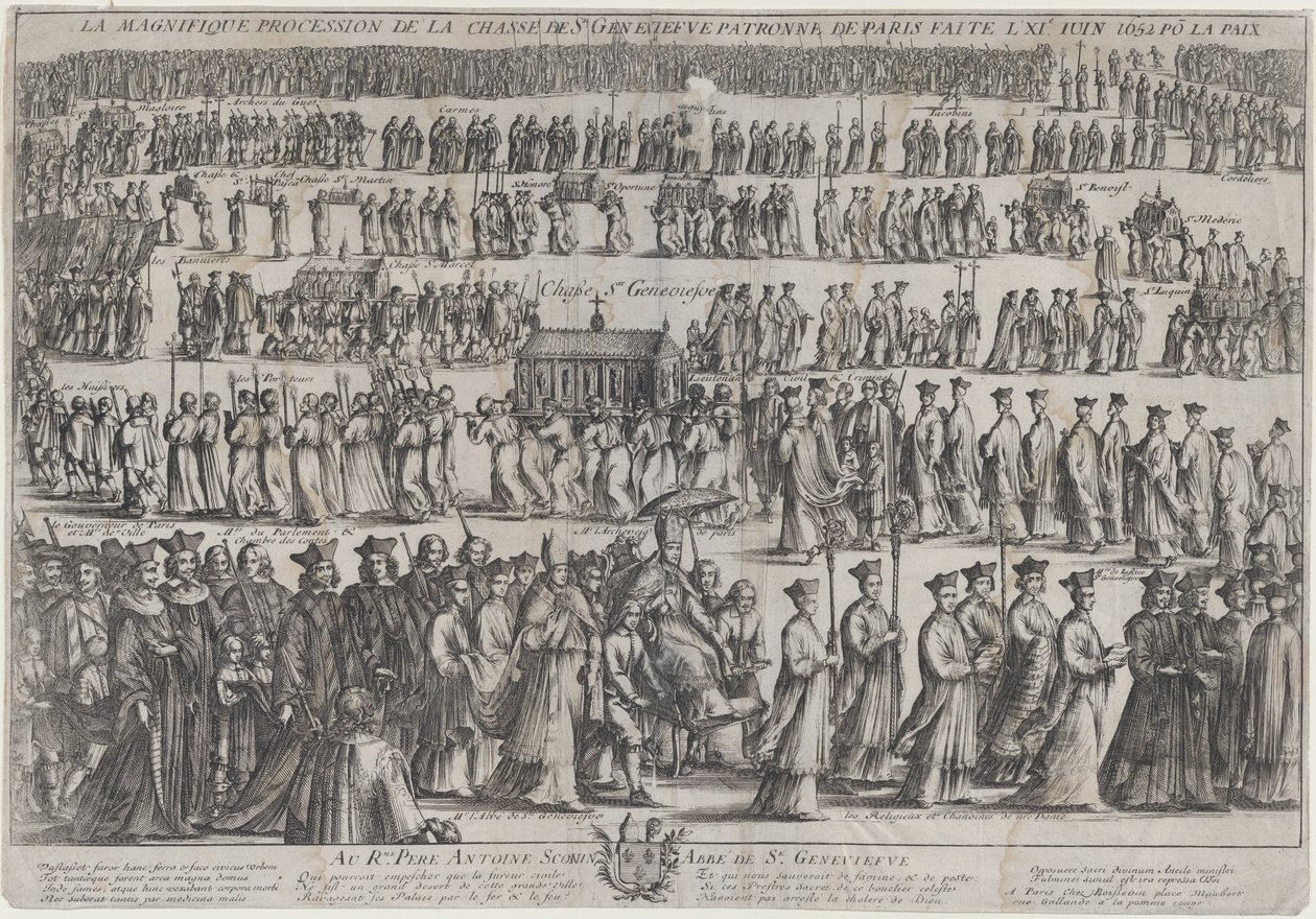 La processione della cassa di Santa Genoveffa, con chierici e laici che marciano in sei file da Nicolas Cochin