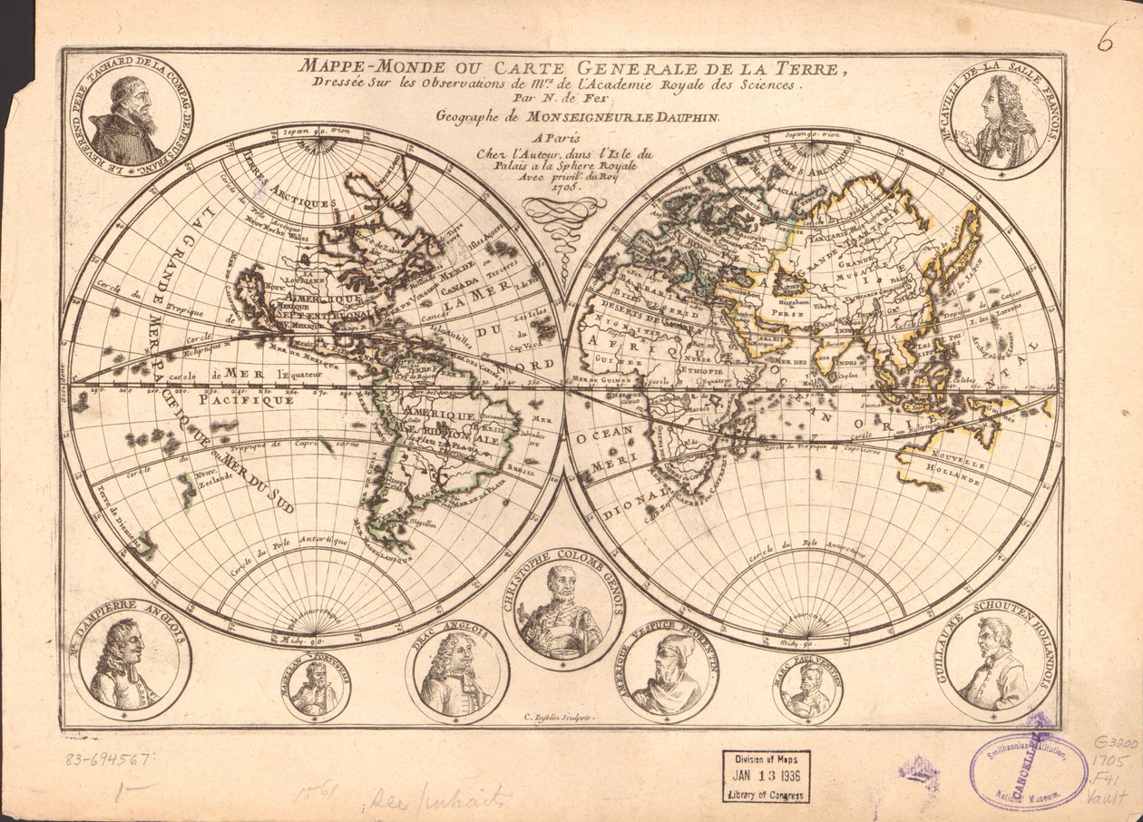 Mappamondo o carta generale della terra LOC 83694567 da Nicolas de Fer