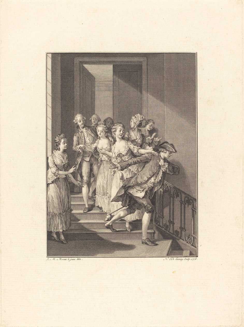 Saint-Preux esce da casa di donne del mondo da Nicolas Delaunay after Jean Michel Moreau