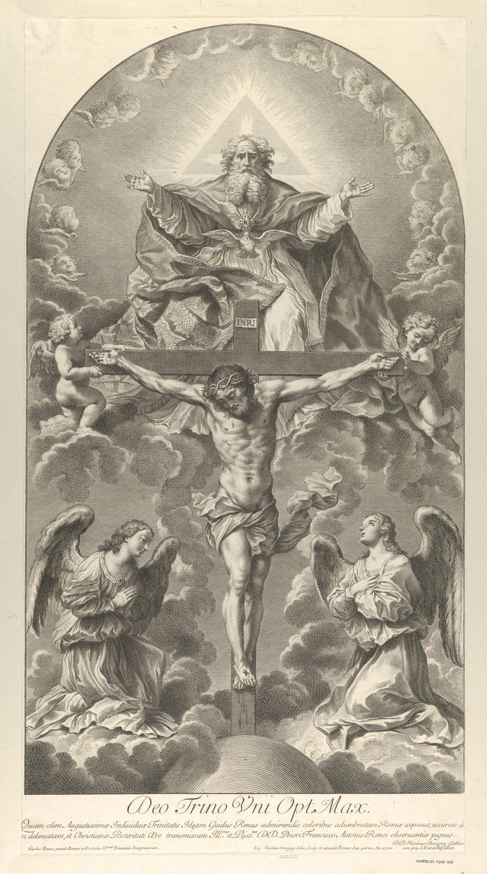 La Santissima Trinità, Cristo sulla croce affiancato da due angeli, lo Spirito Santo come colomba, 1702 da Nicolas Dorigny