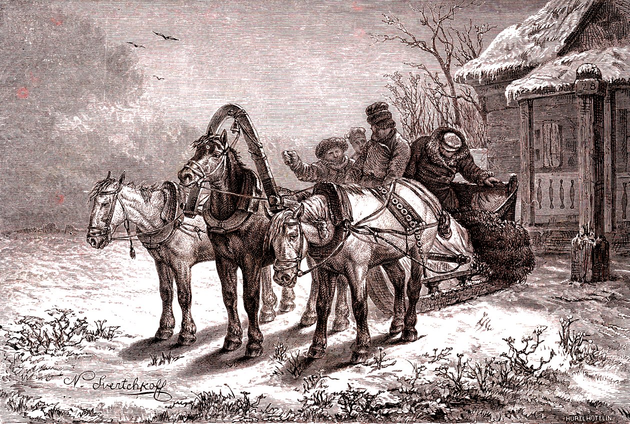 Russia. Stazione di posta nel 1865. Casa postale. 1865 (incisione) da Nicolas Gregorovitch Svertschkoff