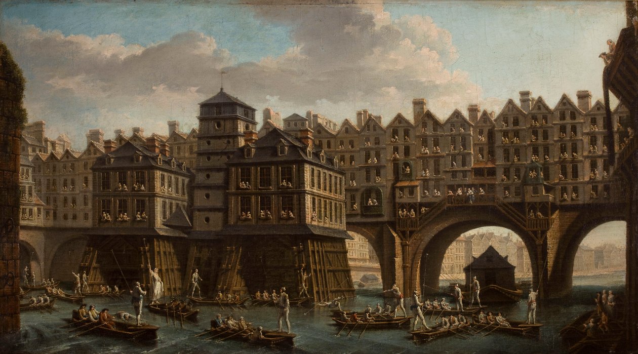 Giostra di marinai, tra il Pont Notre Dame e il Pont-Au-Change, Parigi, 1756 da Nicolas Jean Baptiste Raguenet