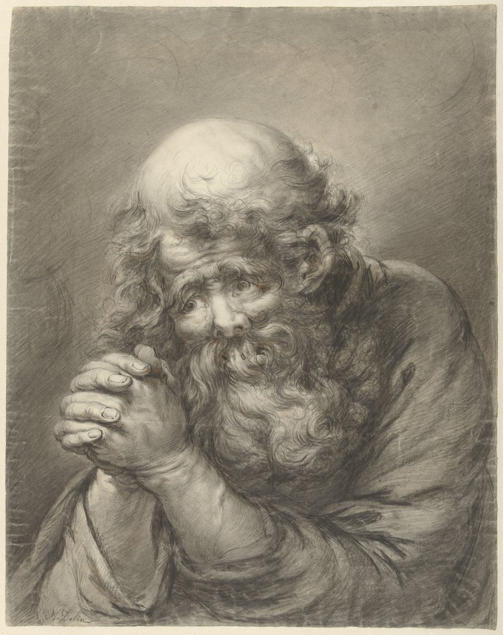 Vecchio con barba e mani giunte da Nicolas Joseph Delin