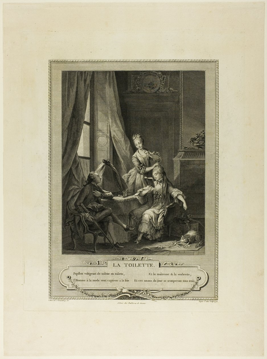 La Toilette, da Monument du Costume Physique et Moral de la fin du Dix-huitième siècle da Nicolas Joseph Voyez
