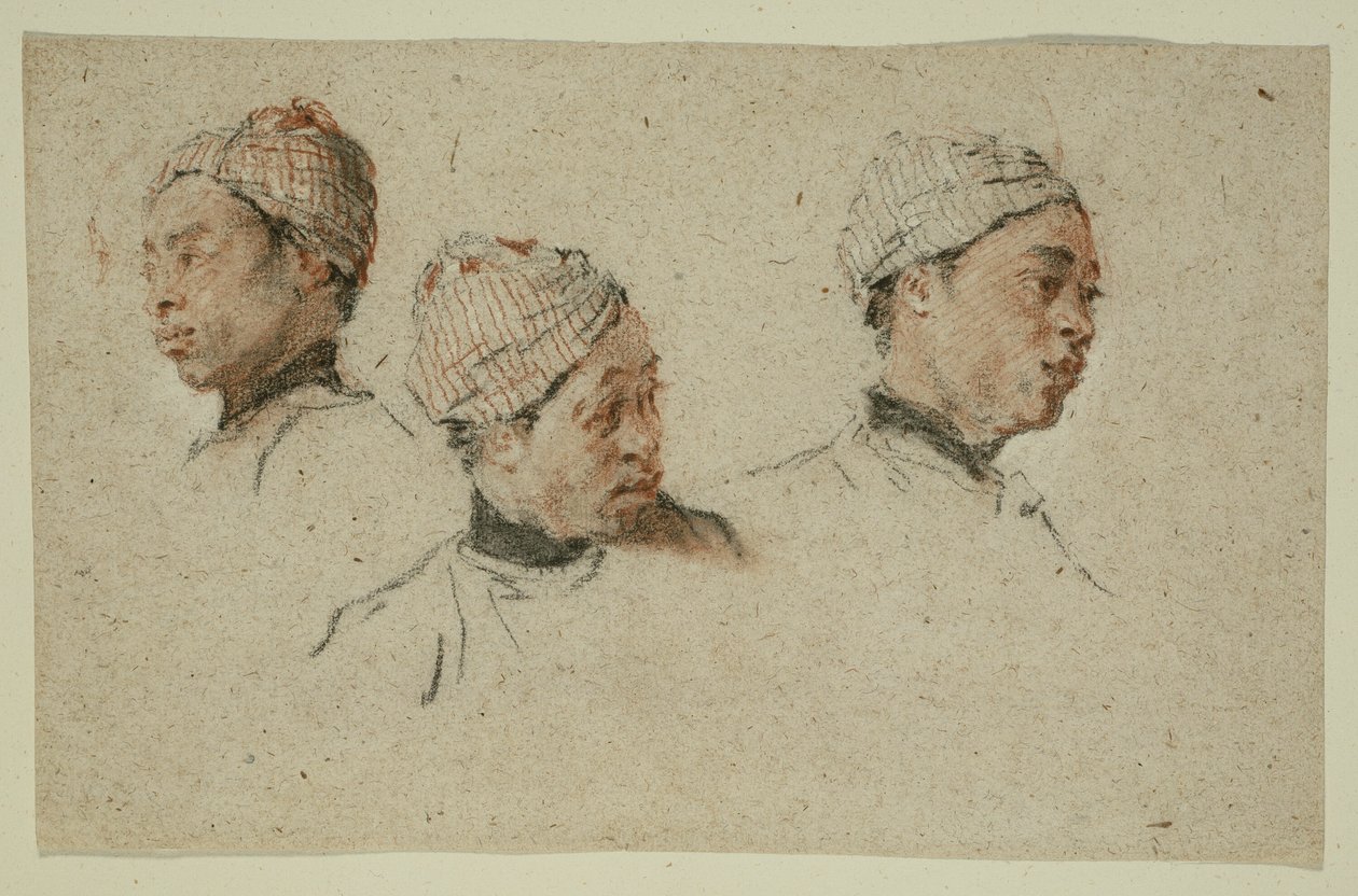 Tre studi della testa di un uomo nero con turbante da Nicolas Lancret