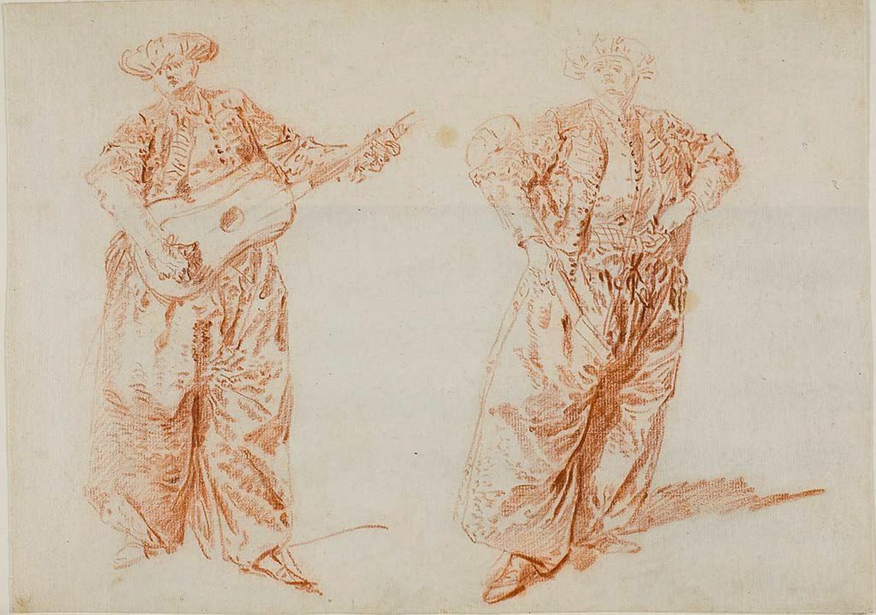Due studi di un chitarrista in costume turco da Nicolas Lancret