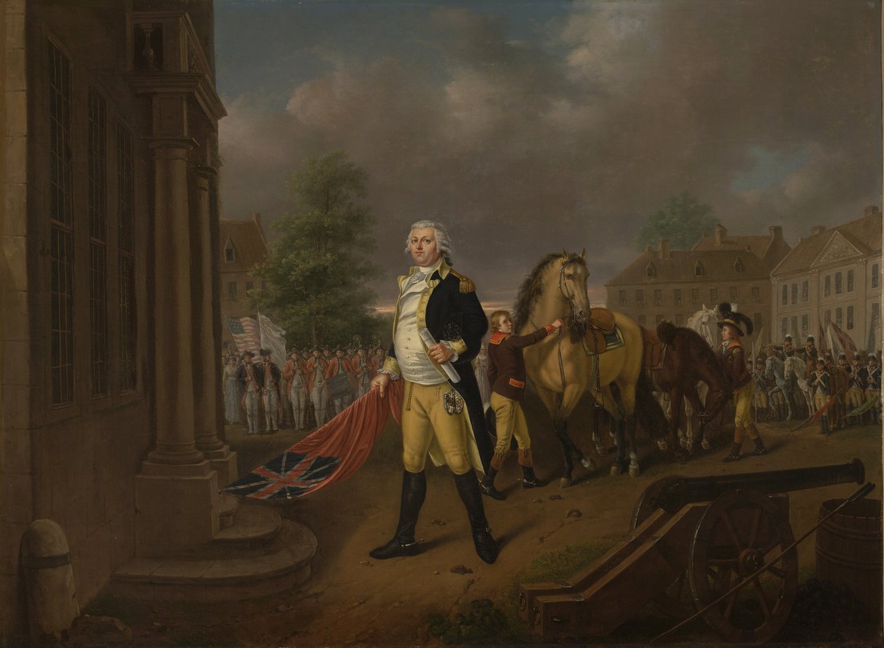 Il Generale Humphreys che consegna gli Standard presi a Yorktown alla Congress Hall, Philadelphia da Nicolas Louis Albert Delerive