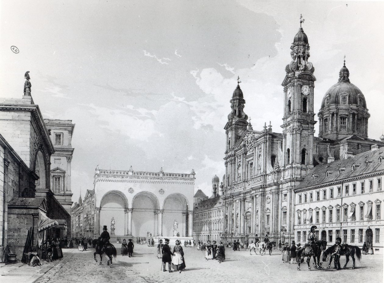 Palazzo Reale, Sala dei Marescialli e Chiesa dei Teatini a Monaco, prima metà del XIX secolo da Nicolas Marie Joseph Chapuy
