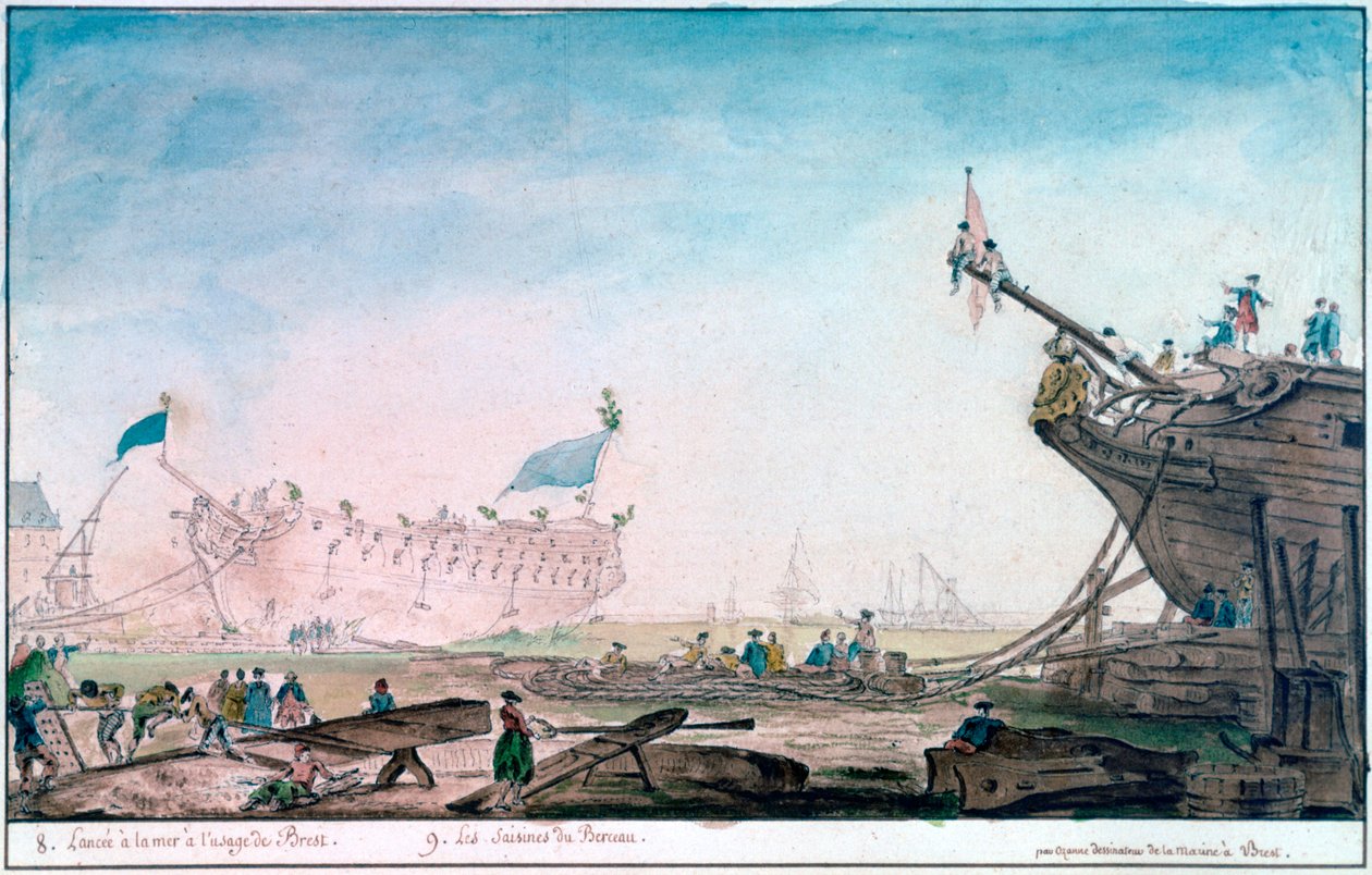 Varo di una nave a Brest, c1750-1810 da Nicolas Marie Ozanne