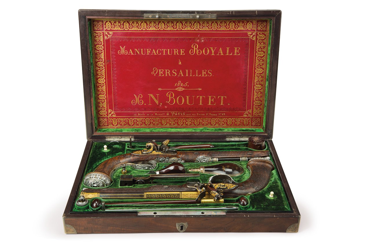 Un paio di pistole a pietra focaia con montatura in argento, Versailles da Nicolas Noel Boutet