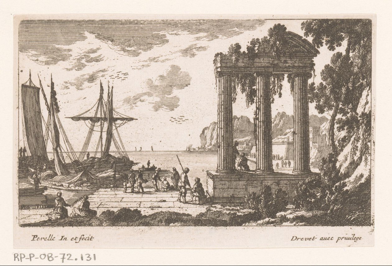 Veduta del porto con tre colonne da Nicolas Perelle