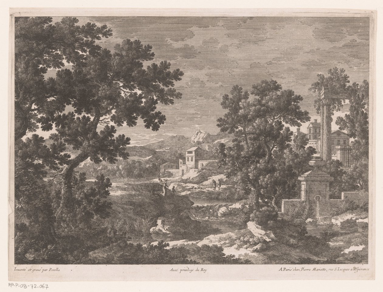 Paesaggio con sorgente antica vicino al fiume da Nicolas Perelle
