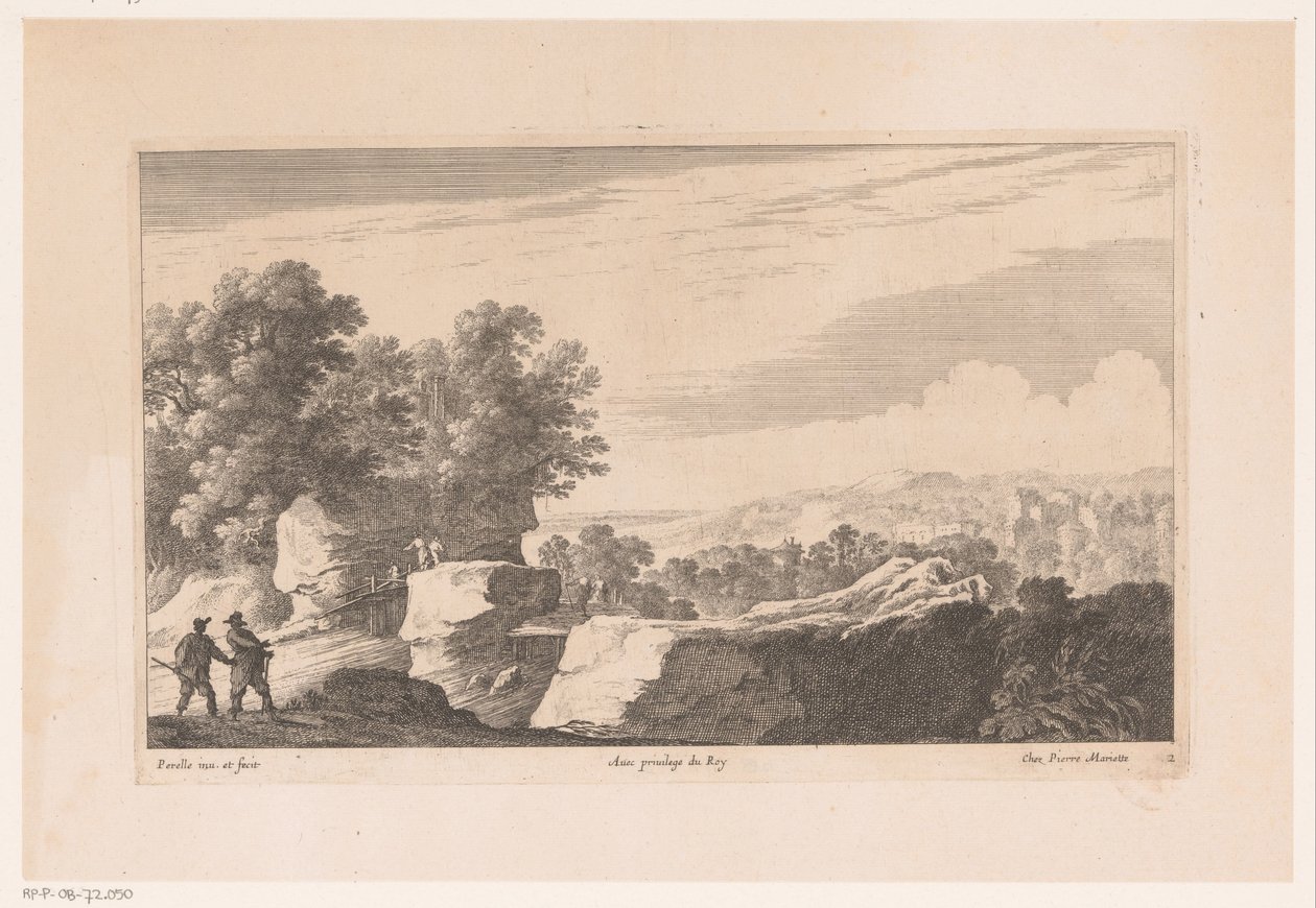 Paesaggio con ponte su fiume impetuoso da Nicolas Perelle