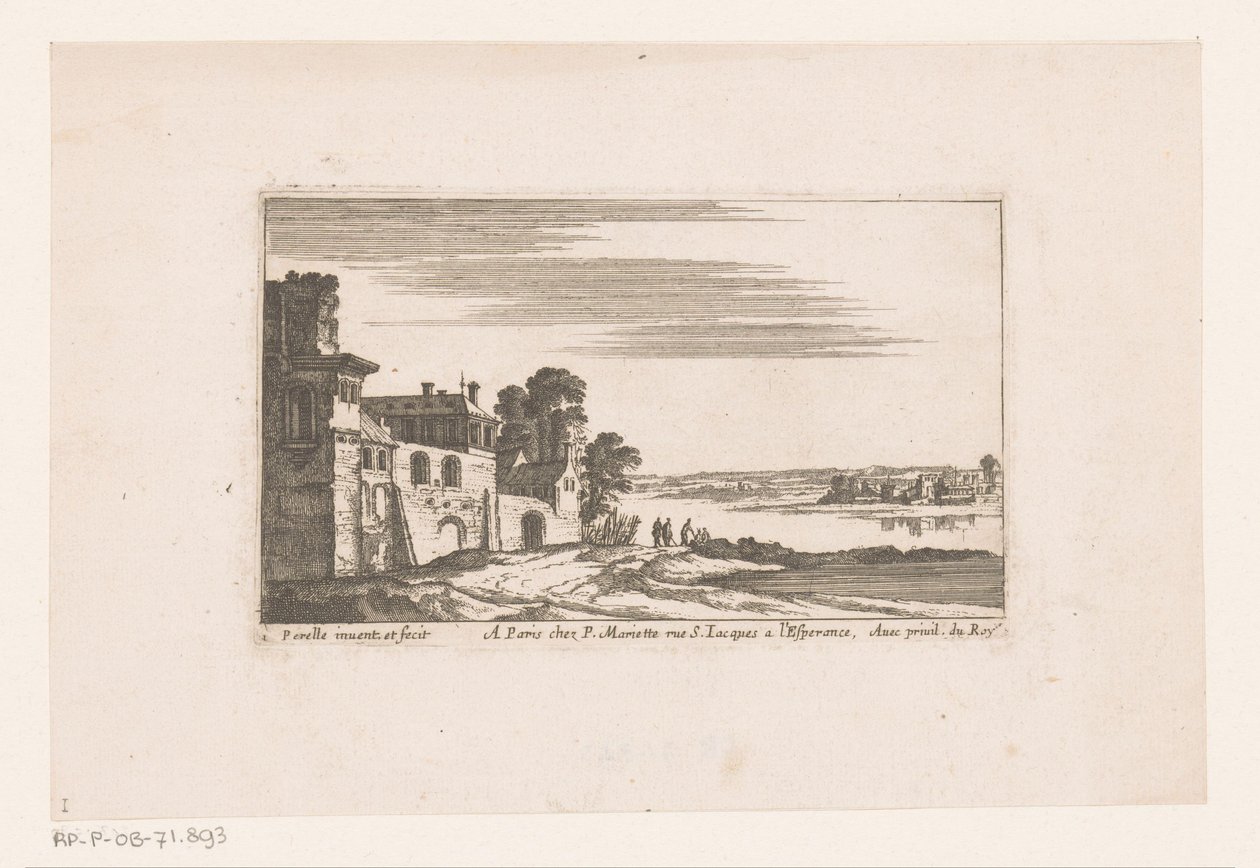 Paesaggio con edifici vicino al fiume da Nicolas Perelle