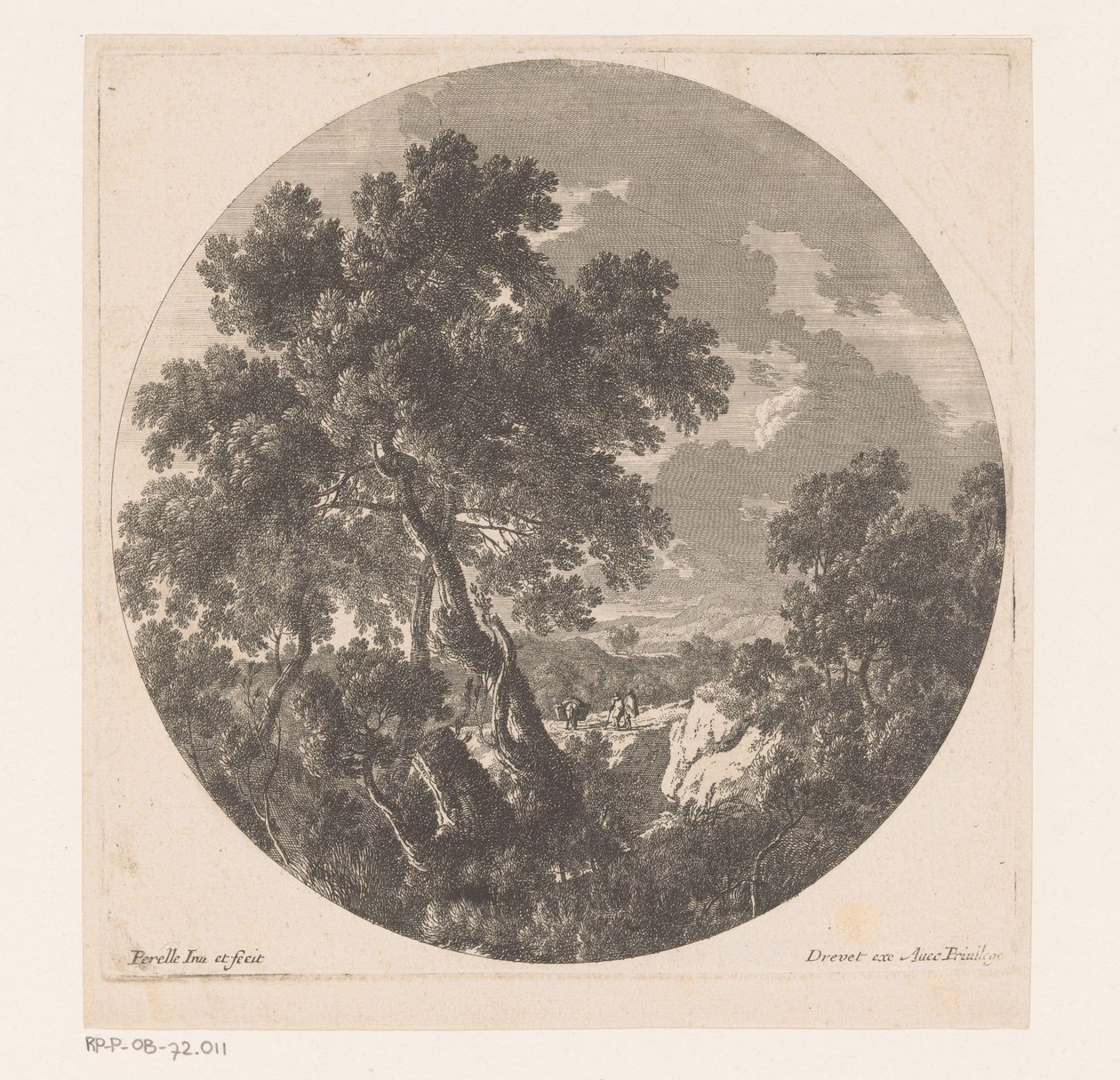 Paesaggio con due figure che camminano dietro un animale da soma da Nicolas Perelle