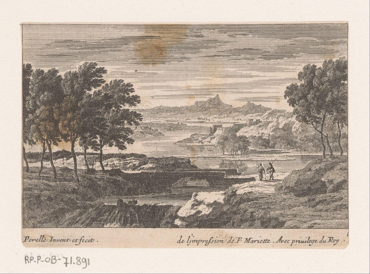 Paesaggio con passeggiatori presso un ponte di pietra da Nicolas Perelle