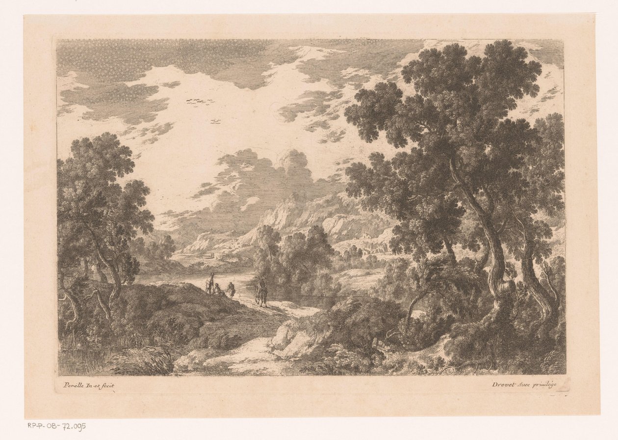 Paesaggio fluviale con quattro figure da Nicolas Perelle