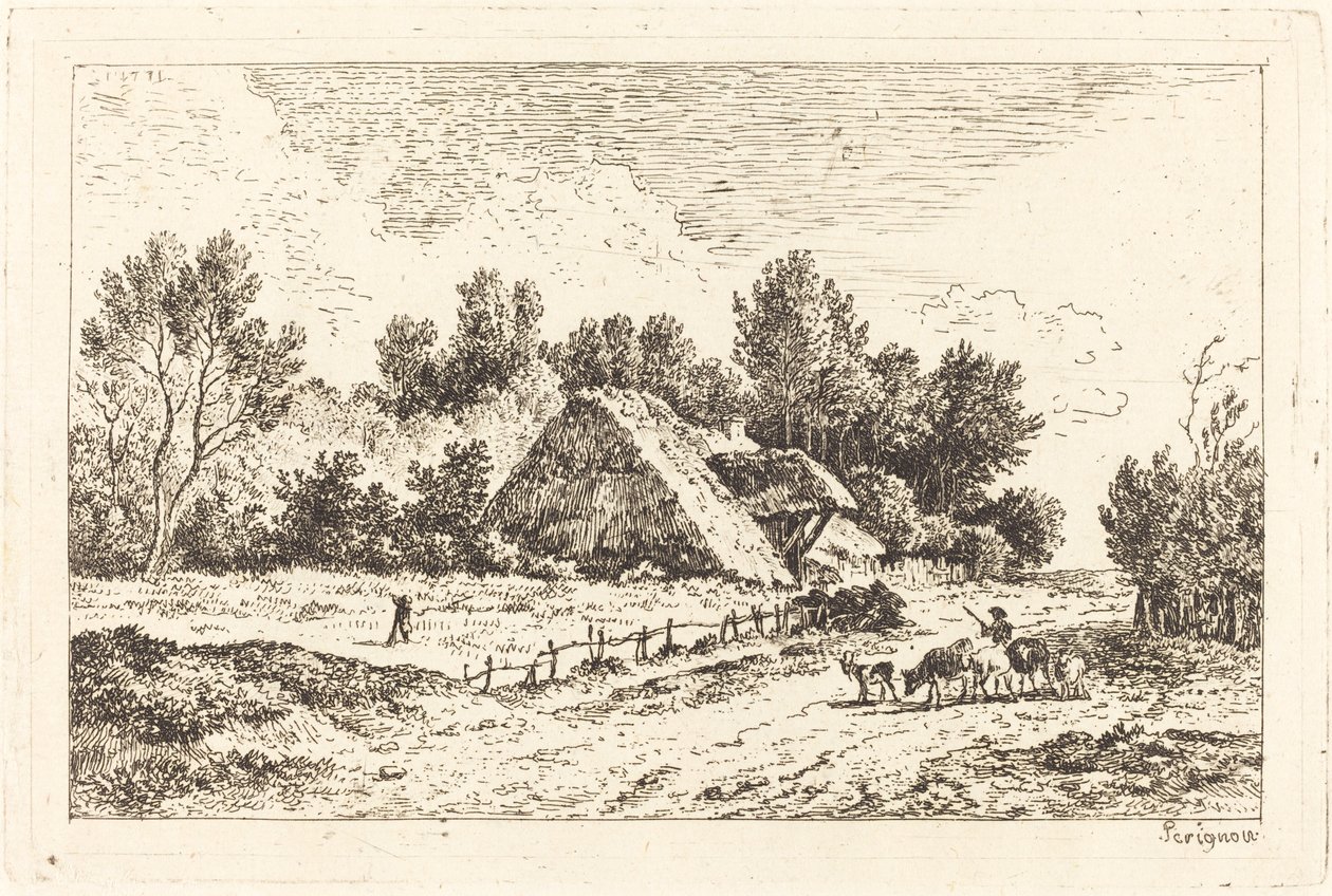 Un Basso Cottage con un Mandriano che Conduce il Suo Gregge da Nicolas Perignon